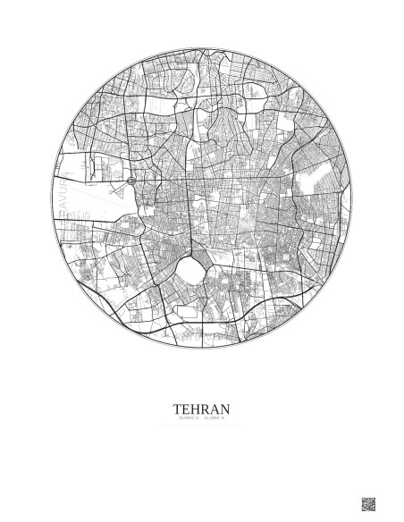Affiche Tehran – Poster carte de ville 10km | Gravura – Fond clair