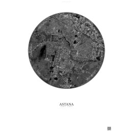 Affiche Astana – Poster vue satellite 10km N&B | Gravura – Fond clair