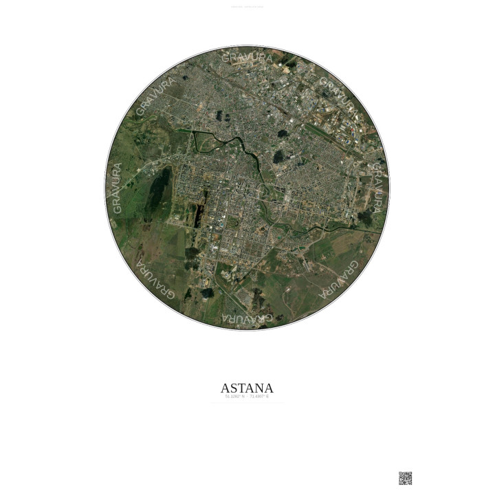 Affiche Astana – Poster vue satellite 10km Couleur | Gravura – Fond clair