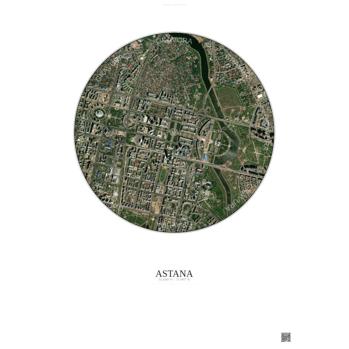 Astana Satellite View Poster 2.5km Color | Gravura – Light background
