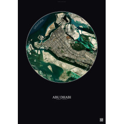 Affiche Abu Dhabi – Poster vue satellite 10km Couleur | Gravura – Fond foncé