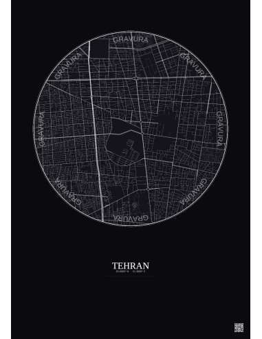 Affiche Tehran – Poster carte de ville 2.5km | Gravura – Fond foncé