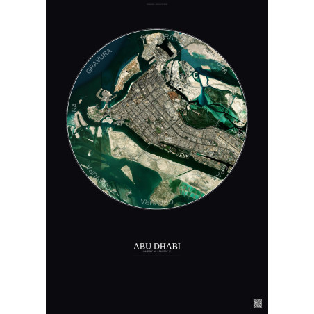 Affiche Abu Dhabi – Poster vue satellite 10km Couleur | Gravura – Fond foncé