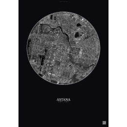 Astana Satellite View Poster 6km B&W | Gravura – Dark background