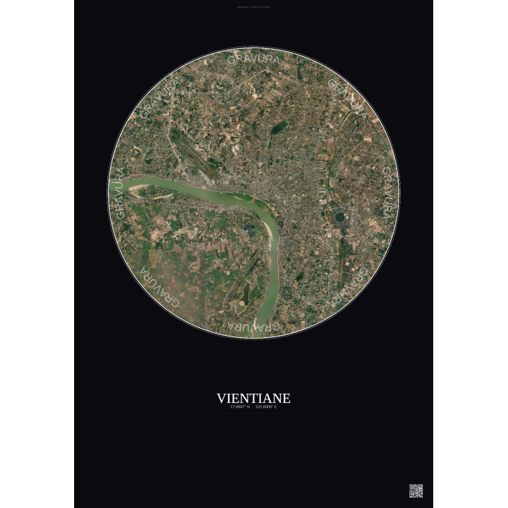 Vientiane Satellite View Poster 10km Color | Gravura – Dark background