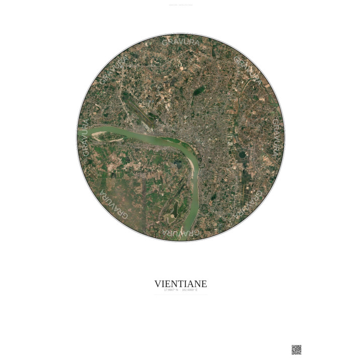 Affiche Vientiane – Poster vue satellite 10km Couleur | Gravura – Fond clair