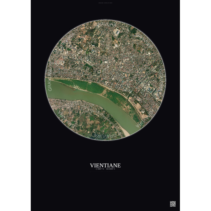 Affiche Vientiane – Poster vue satellite 2.5km Couleur | Gravura – Fond foncé