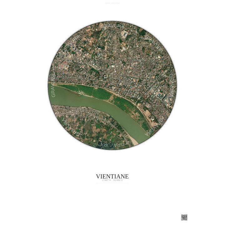 Affiche Vientiane – Poster vue satellite 2.5km Couleur | Gravura – Fond clair