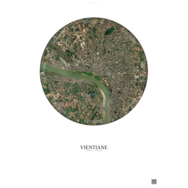 Affiche Vientiane – Poster vue satellite 6km Couleur | Gravura – Fond clair