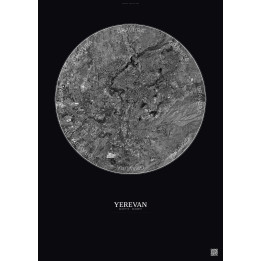 Affiche Yerevan – Poster vue satellite 10km N&B | Gravura – Fond foncé