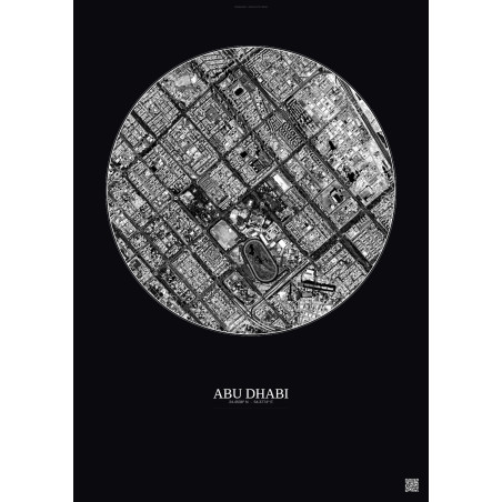Affiche Abu Dhabi – Poster vue satellite 2.5km N&B | Gravura – Fond foncé