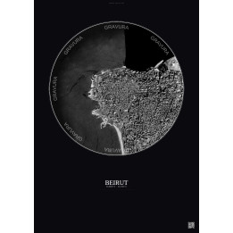 Beirut Satellite View Poster 2.5km B&W | Gravura – Dark background