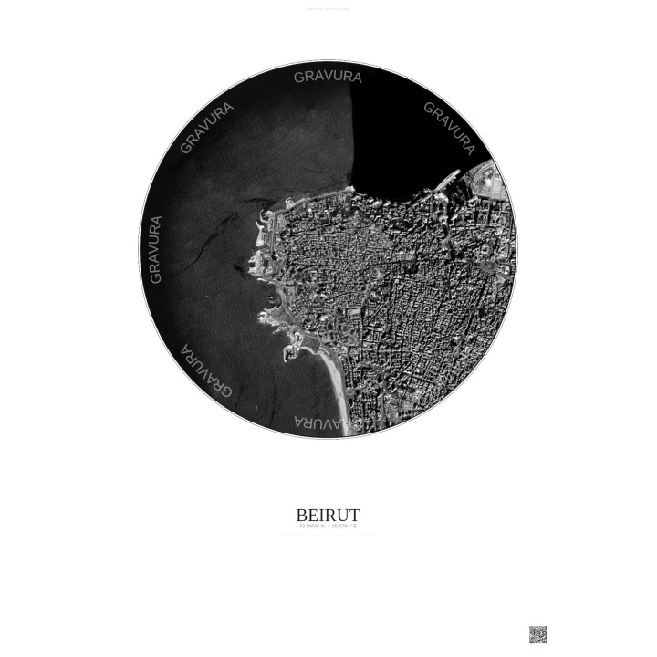 Affiche Beirut – Poster vue satellite 2.5km N&B | Gravura – Fond clair