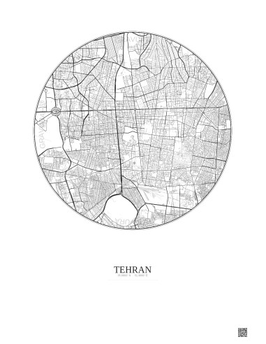 Affiche Tehran – Poster carte de ville 6km | Gravura – Fond clair