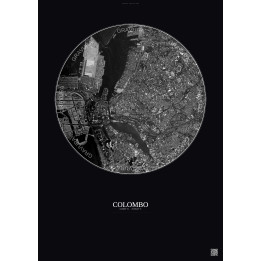 Colombo Satellite View Poster 2.5km B&W | Gravura – Dark background