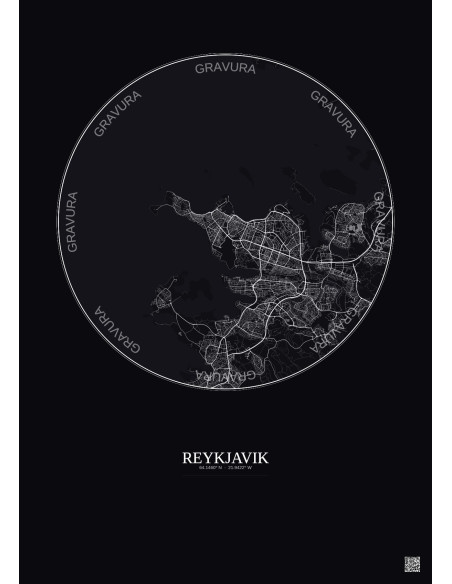 Affiche Reykjavik – Poster carte de ville 10km | Gravura – Fond foncé