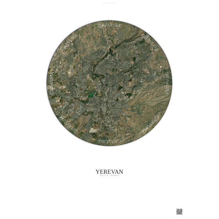 Affiche Yerevan – Poster vue satellite 10km Couleur | Gravura – Fond clair