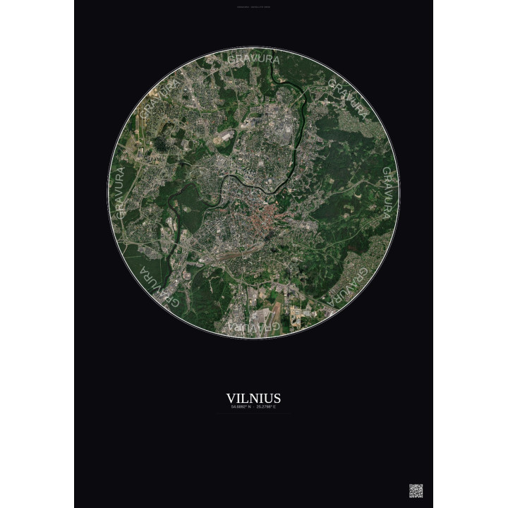 Vilnius Satellite View Poster 6km Color | Gravura – Dark background