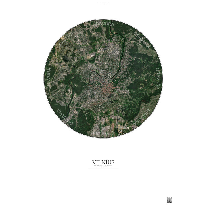 Affiche Vilnius – Poster vue satellite 6km Couleur | Gravura – Fond clair