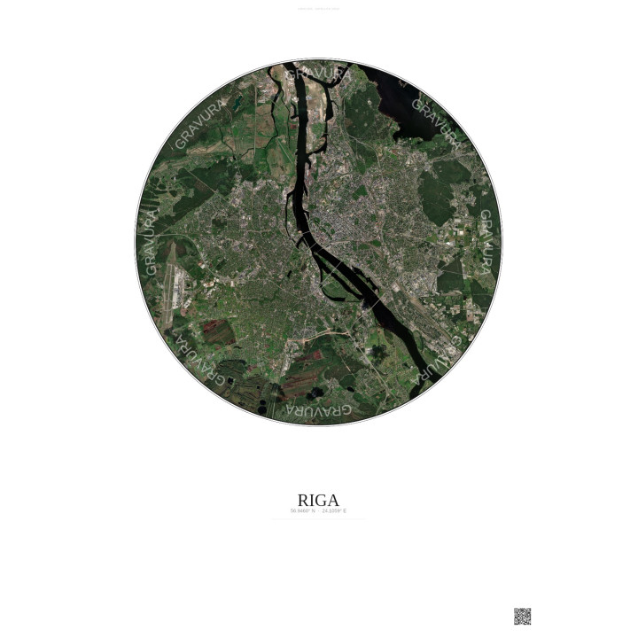 Affiche Riga – Poster vue satellite 10km Couleur | Gravura – Fond clair