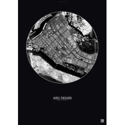 Affiche Abu Dhabi – Poster vue satellite 6km N&B | Gravura – Fond foncé