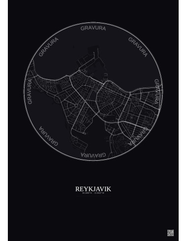 Affiche Reykjavik – Poster carte de ville 2.5km | Gravura – Fond foncé