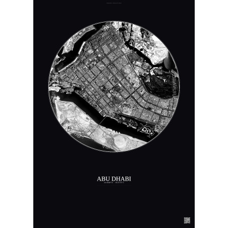 Affiche Abu Dhabi – Poster vue satellite 6km N&B | Gravura – Fond foncé
