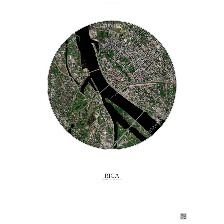 Riga Satellite View Poster 2.5km Color | Gravura – Light background