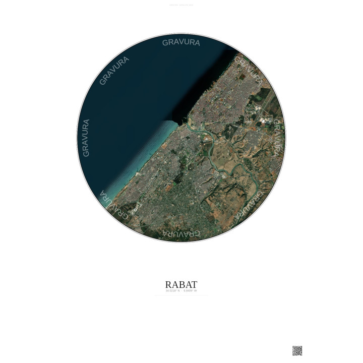 Rabat Satellite View Poster 10km Color | Gravura – Light background