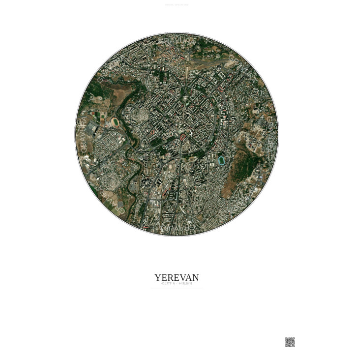 Affiche Yerevan – Poster vue satellite 2.5km Couleur | Gravura – Fond clair