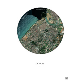 Rabat Satellite View Poster 2.5km Color | Gravura – Light background