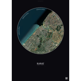 Rabat Satellite View Poster 6km Color | Gravura – Dark background