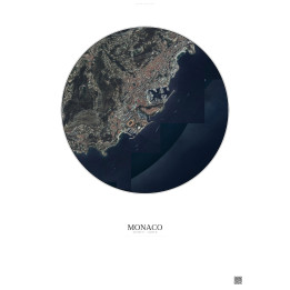 Affiche Monaco – Poster vue satellite 2.5km Couleur | Gravura – Fond clair