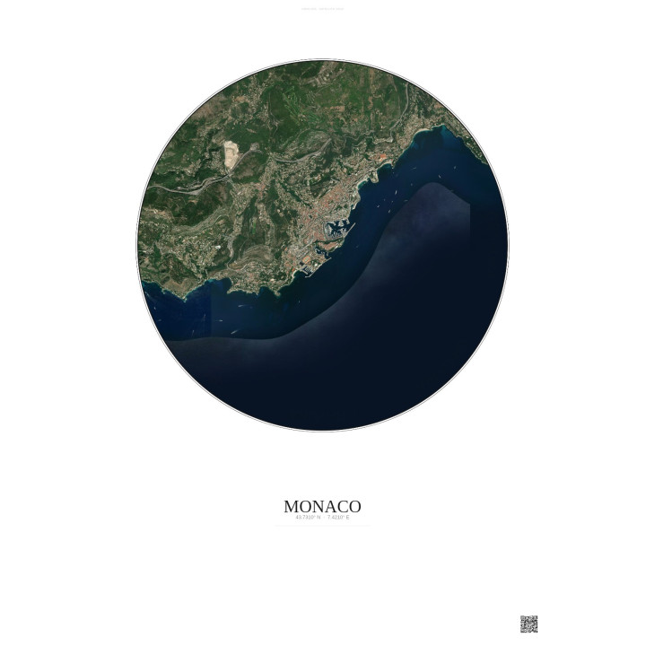 Affiche Monaco – Poster vue satellite 5km Couleur | Gravura – Fond clair