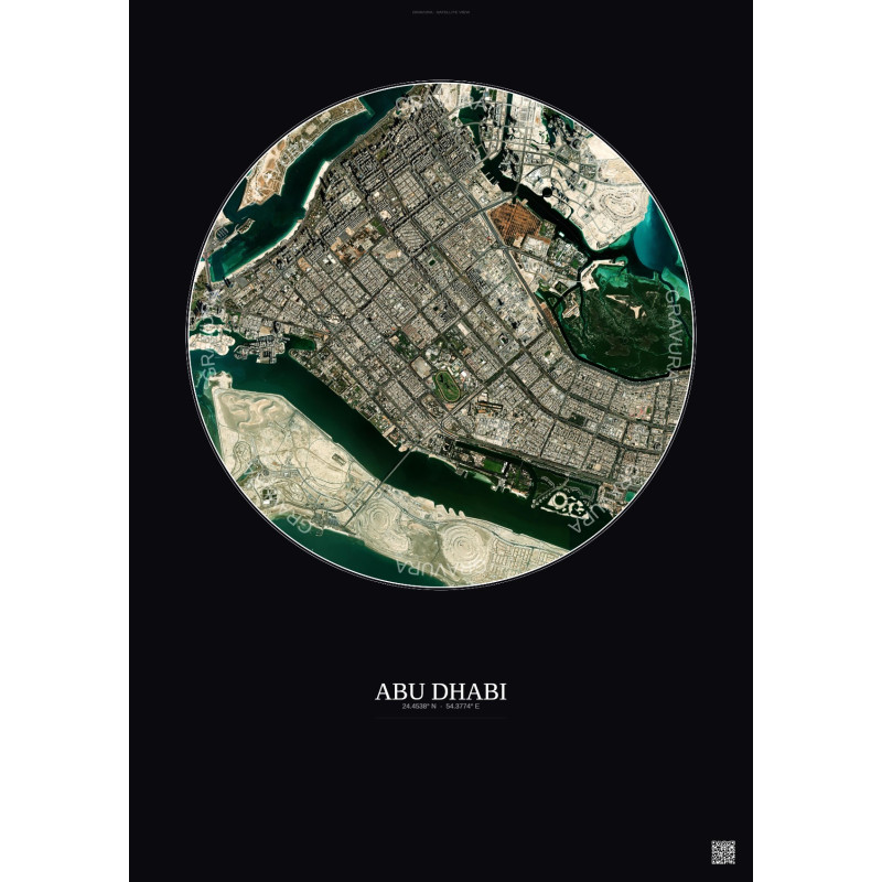 Affiche Abu Dhabi – Poster vue satellite 6km Couleur | Gravura – Fond foncé