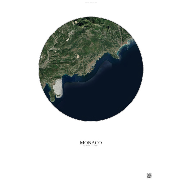 Affiche Monaco – Poster vue satellite 10km Couleur | Gravura – Fond clair