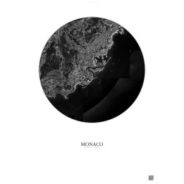Affiche Monaco – Poster vue satellite 2.5km N&B | Gravura – Fond clair