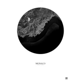 Monaco Satellite View Poster 5km B&W | Gravura – Light background