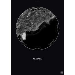 Affiche Monaco – Poster vue satellite 10km N&B | Gravura – Fond foncé