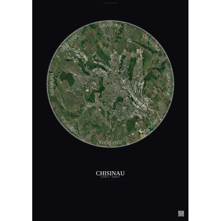 Chisinau Satellite View Poster 10km Color | Gravura – Dark background