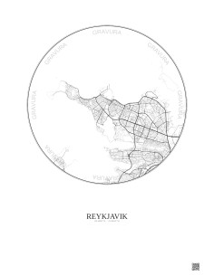 Affiche Reykjavik – Poster carte de ville 6km | Gravura – Fond c