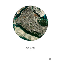 Affiche Abu Dhabi – Poster vue satellite 6km Couleur | Gravura – Fond clair