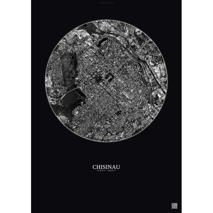 Affiche Chisinau – Poster vue satellite 2.5km N&B | Gravura – Fond foncé