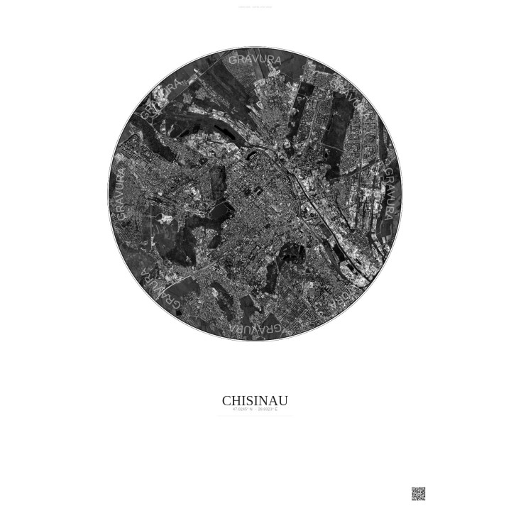 Chisinau Satellite View Poster 6km B&W | Gravura – Light background