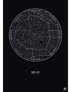 Affiche Milan – Poster carte de ville 2.5km | Gravura – Fond fon
