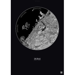 Affiche Dubai – Poster vue satellite 20km N&B | Gravura – Fond foncé