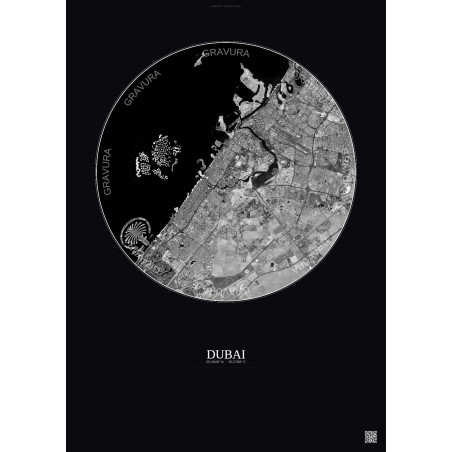 Affiche Dubai – Poster vue satellite 20km N&B | Gravura – Fond foncé