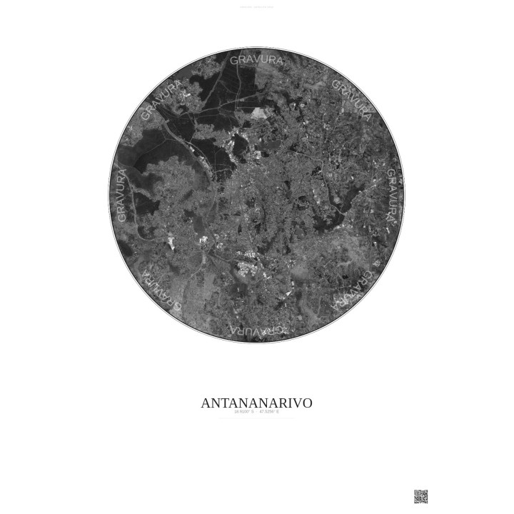Antananarivo Satellite View Poster 10km B&W | Gravura – Light background