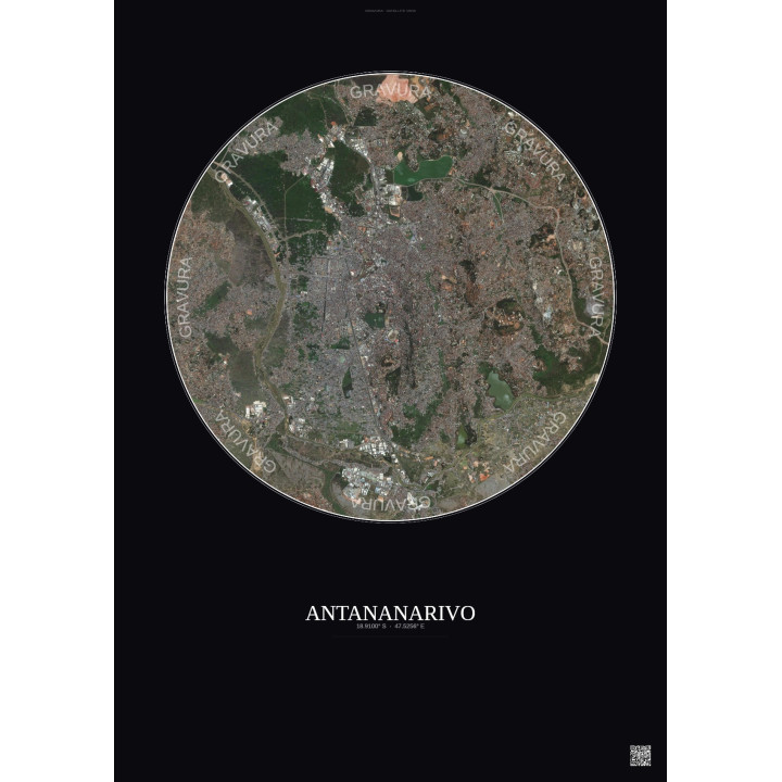 Affiche Antananarivo – Poster vue satellite 6km Couleur | Gravura – Fond foncé