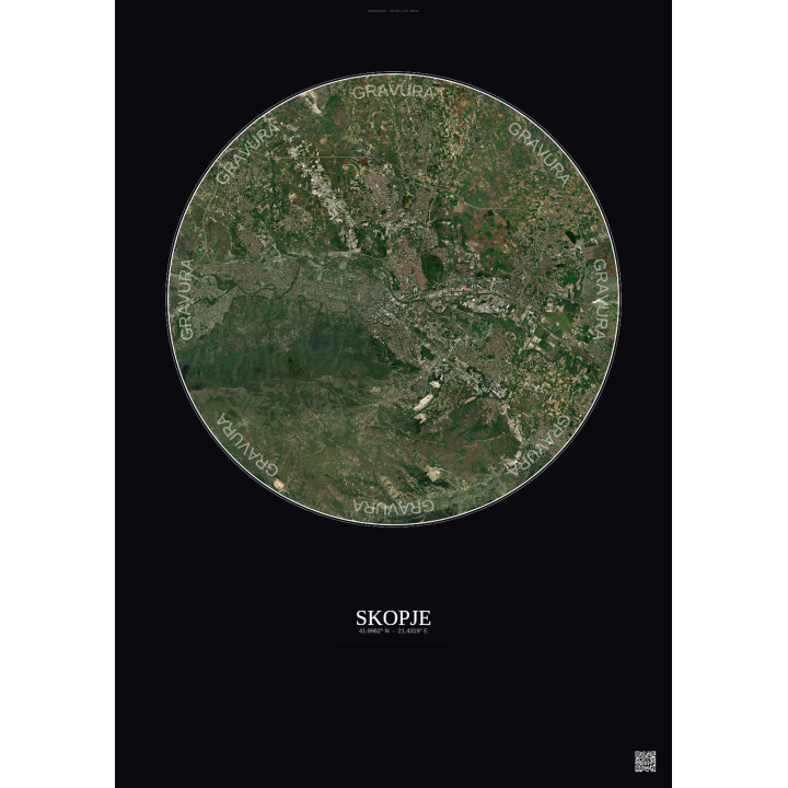 Skopje Satellite View Poster 10km Color | Gravura – Dark background